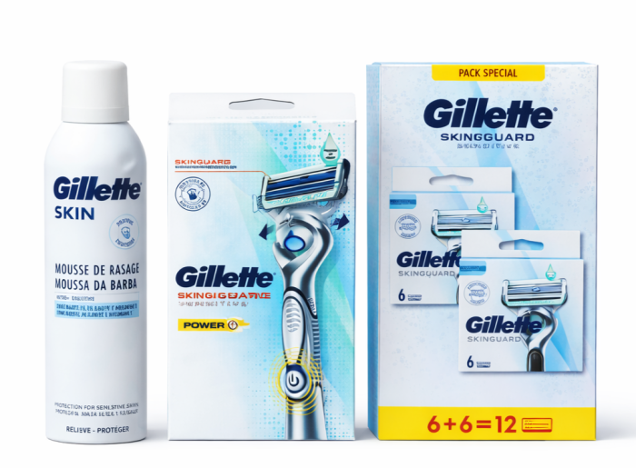 Gillette Skinguard Power Станок 1 картридж + Skinguard Box (12 шт) + Skinguard Піна для гоління 240 мл + 🎁Косметичка