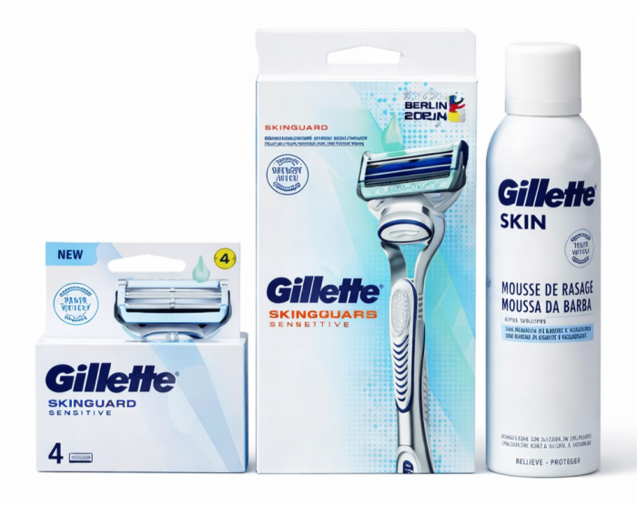 Gillette Skinguard Станок 1 картридж + Skinguard (4 шт) + Skinguard Піна для гоління 240мл + 🎁Косметичка