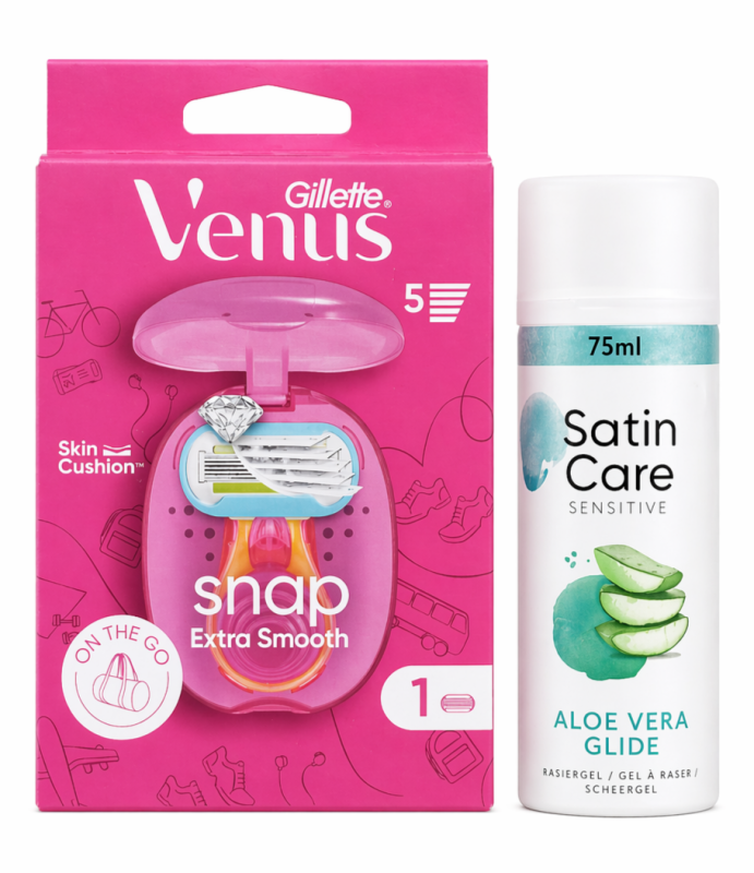 Venus Snap+Satin Care Гель для гоління 75 мл ( Ручка 1 картридж+футляр+Гель для гоління 75 мл) Travel набір