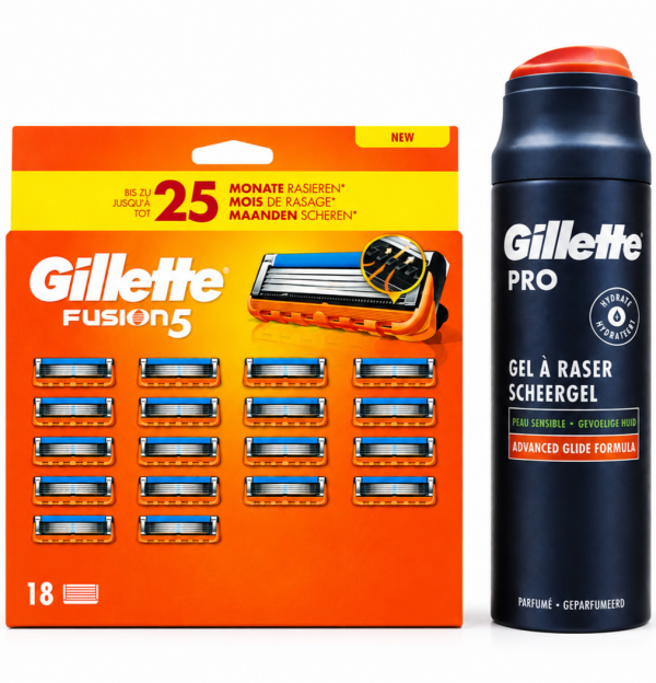 Gillette Fusion 5 (18 шт) + Gillette Pro Sensitive Гель для гоління 200мл + 🎁 Брендована косметичка