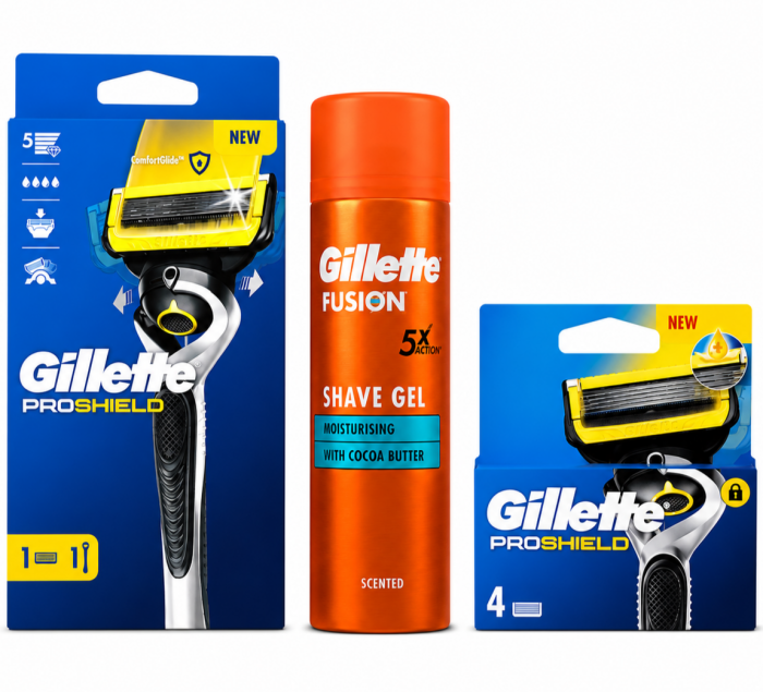 Gillette Proshield Станок 1 картридж + Proshield (4 шт) Змінні картриджі + Gillette Fusion Гель для гоління 200мл