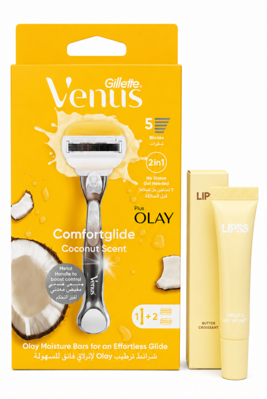 Venus Olay Coconut Станок 2 картриджі + Lipper Lipss Блиск для губ Butter Croissant (Круасан з маслом) 9мл