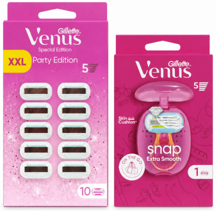 Venus Snap Станок 1 картридж+футляр+Venus Deluxe Party Edition Box (10шт) змінні картриджі