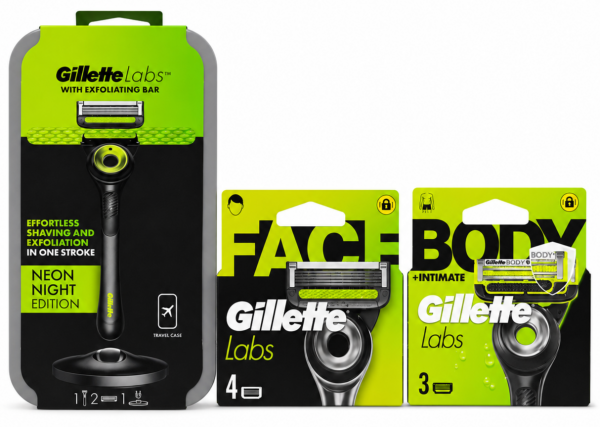 Gillette Labs Neon 2 Станок для гоління(+дорожній футляр)+Labs Face (4 шт)+Labs Body Intimate (3 шт)+🎁Брендована косметичка